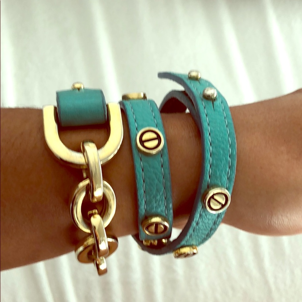 Leather and gold wrap bracelets